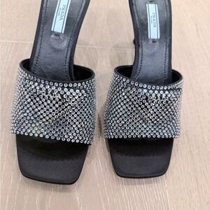 Prada Black Crystal-Embellished Slide Heels